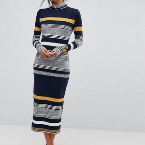 ESPRIT Stripe High Neck Printed Midi Dress